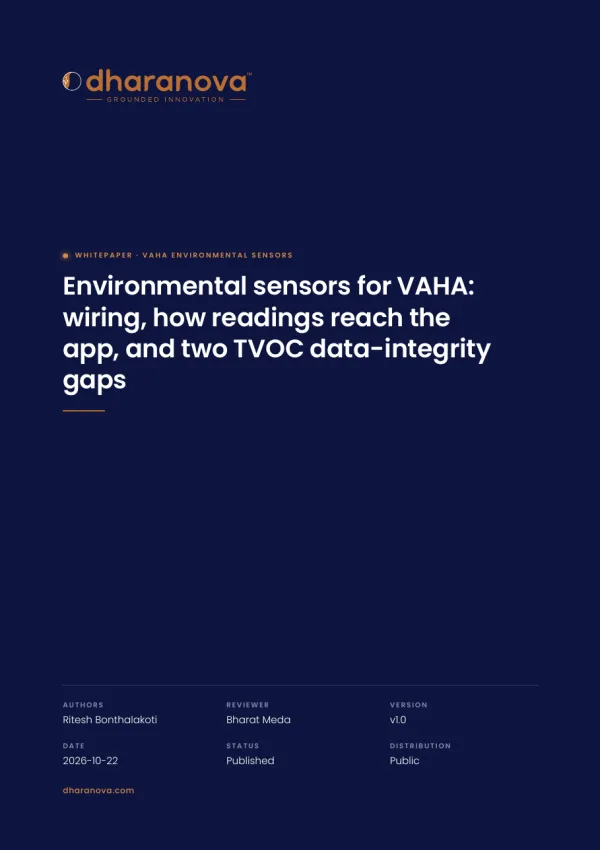 The paper's cover: Environmental sensors for VAHA: wiring, how readings reach the app, and two TVOC data-integrity gaps