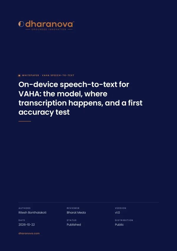 The paper's cover: On-device speech-to-text for VAHA: the model, where transcription happens, and a first accuracy test
